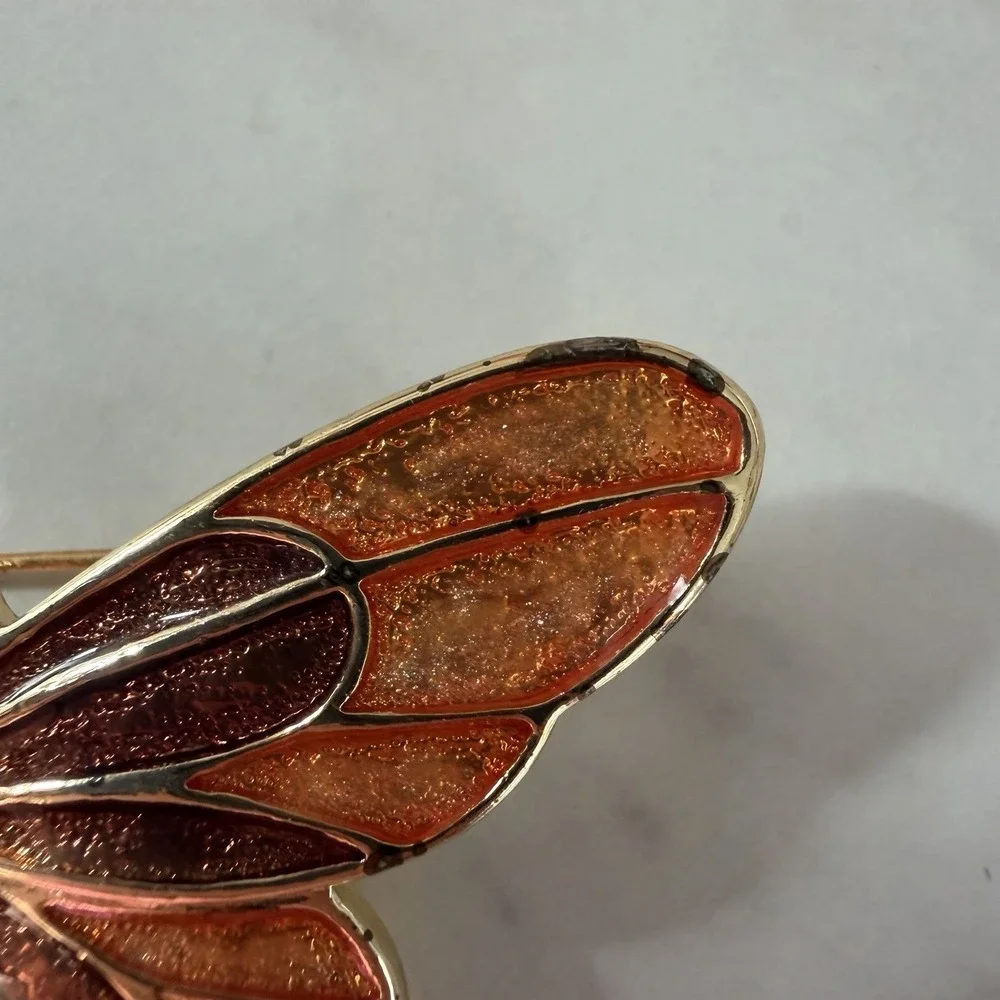 Vintage SFJ‎ Orange Brown Enamel Butterfly Pin Brooch Orange Brown Gold Tone